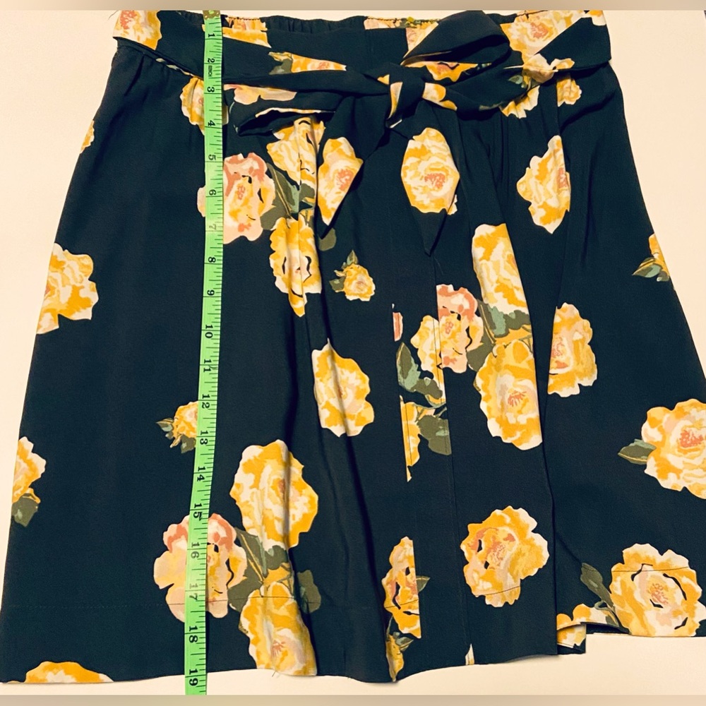 Grey and Yellow Floral Skirt with Tie Belt